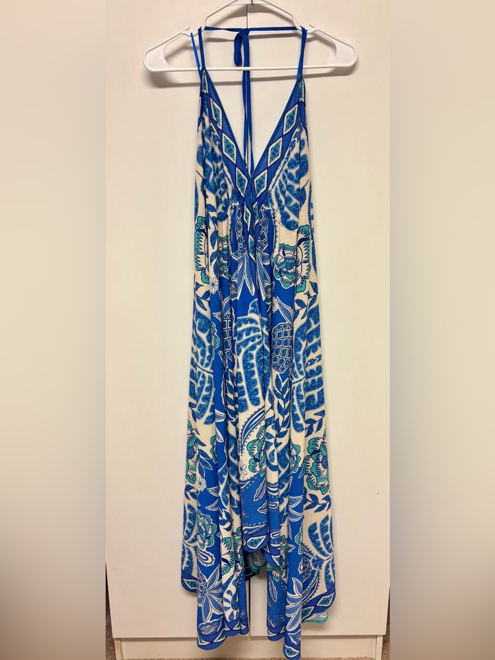 Vici Blue and White Floral Halter Dress.